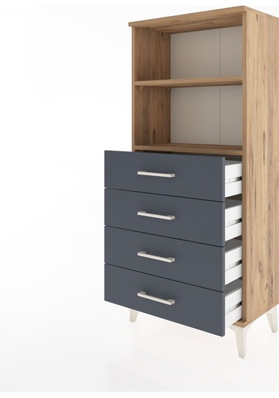 Hyperion Dolap 2 Raflı 4 Çekmeceli 60x44x134 Çam-antrasit Çam