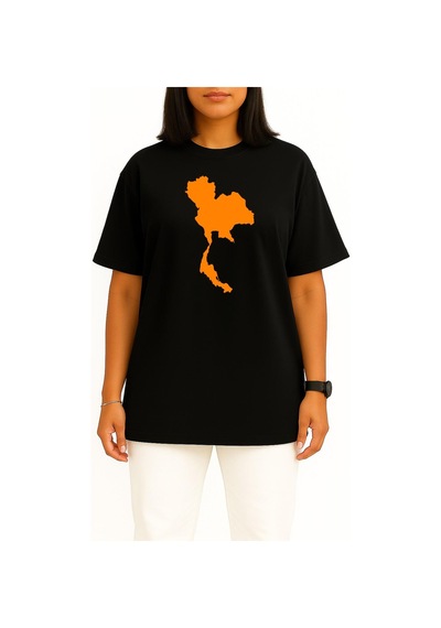 Bahriyeli Collection Oversize Tayland Haritası Göğüs Baskılı Unisex T-shirt Siyah