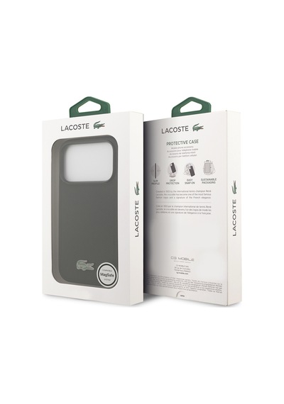 Apple Uyumlu iPhone 18 Pro Kılıf Lacoste Lisanslı M-safe Şarj Özellikli Pu Pike Desenli Metal Logolu Kapak Siyah