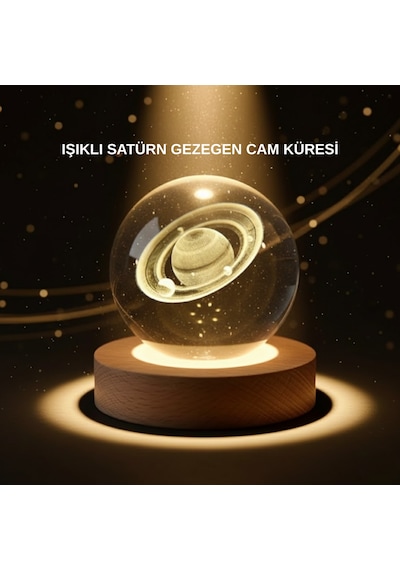 Dekoratif 3d Satürn Motifli Kristal Küre Işıklı Gece Lambası