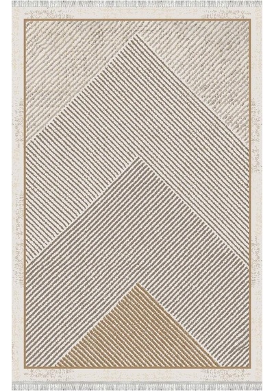 Dijital Baskılı Kahve Bej Modern Halı Kaymaz Tabanlı Geometrik Desenli Kolay Temizlenebilir Kaymaz
