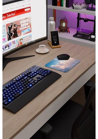 Bulutlar Kaymaz Dikişli Kauçuk Oyuncu Mousepad V2 - 22x18 Gaming Mouse Pad Fare Altlığı