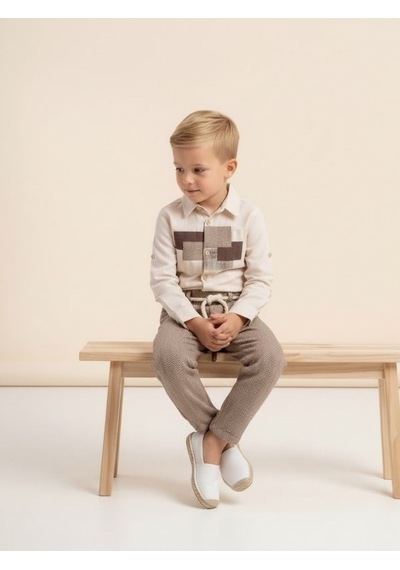 Zekids Erkek Çocuk Desenli Tasarım Pantolon-17181 Kahverengi