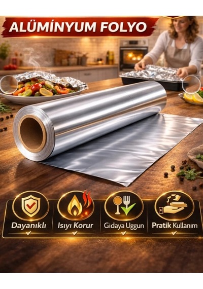 Alüminyum Folyo Gıdaya Uygun 45 Cm Genişlik 50 Cm Uzunluk Rulo Mutfak Folyo, Gıda Saklama & Pişirm