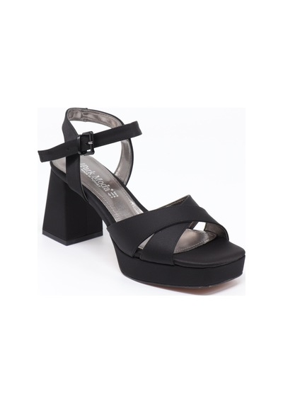 Nesil Shoes Carel 99 Siyah Saten Çapraz Platform Kadın Sandalet
