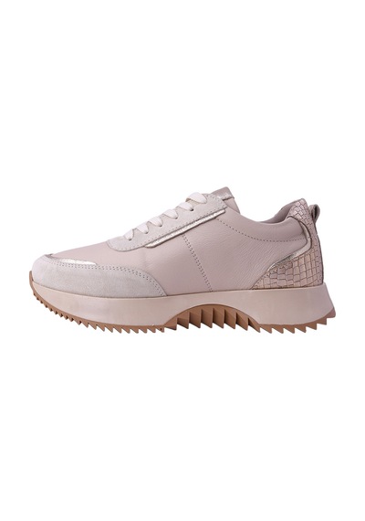 Hobby Ayakkabı Hobby Kadın Hakiki Deri Leopar Detaylı Kalın Tabanlı Sneaker Ayak Bej