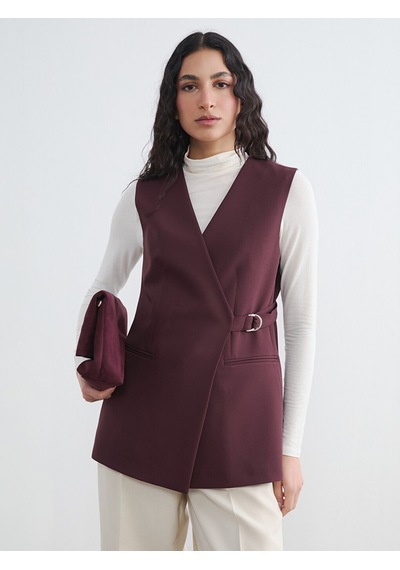 Lcw Modest Bordo Kruvaze Yaka Kadın Klasik Yelek