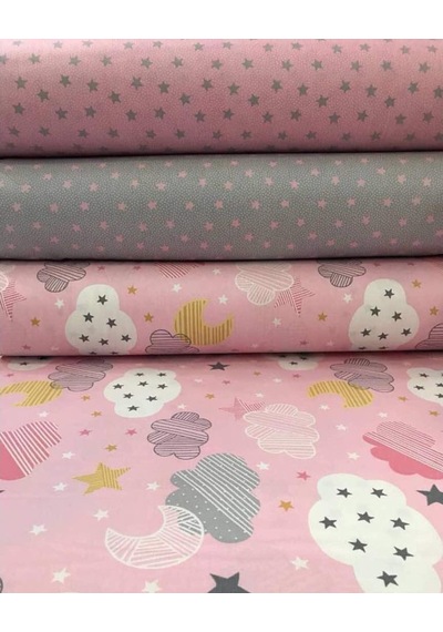 Wella Home Bulut Desen Pembe Akfil Nevresim Kumaş %100 Pamuk