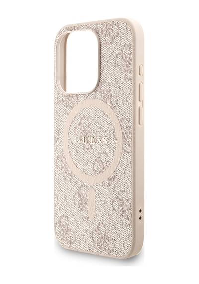 Apple Uyumlu iPhone 15 Pro Kılıf Guess Lisanslı M-safe Bilek Askı İpli Yazı Logolu Kapak Pembe