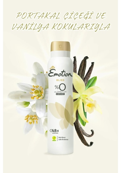 3 Adet Emotion Bliss Kadın Vegan Deodorant 150 Ml Hızlı Kurur , Leke Bırakmaz