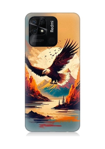 Xiaomi Redmi 10c Uyumlu Uçan Siyah Beyaz Kartal Desenli Silikon Kılıf