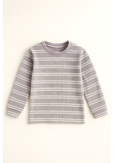Esila Kids Kız Çocuk Body Pamuklu Çizgili Uzun Kollu 4-9 Yaş Lila