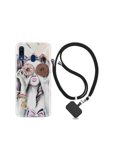 Samsung Galaxy Uyumlu M20 Kılıf Ipli Askılı Donut Girl 1408