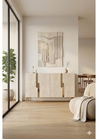 Ka1228btg Evva Konsol Ve Tv Sehpası Beyaz-traverten-gold 120cm