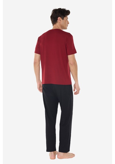 Malabadi Erkek Bordo Bisiklet Yaka Micro Modal Extra Yumuşak Yazlık Pijama Takımı 6030
