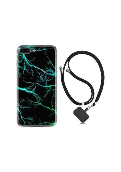 Iphone 7 8 Plus Uyumlu Kılıf Ipli Boyun Askılı Desenli Silikon Green Thunder 1693