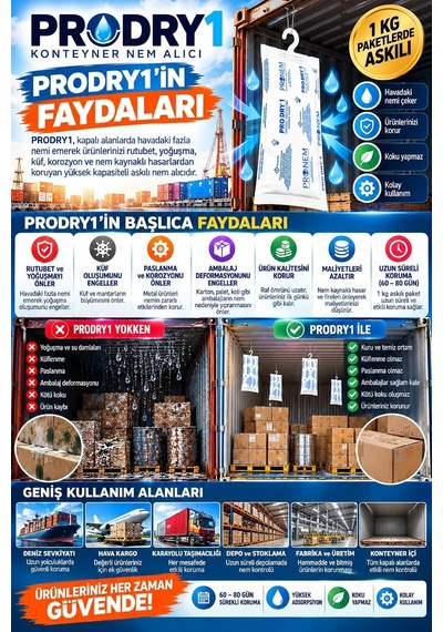 Prodry 1 Konteyner Nem Alıcı Aktif Kil Askılı Rutubet Giderici, Nem Tutucu, Yoğuşma Ve Korozyon Önleyici 2 Pa Diğer