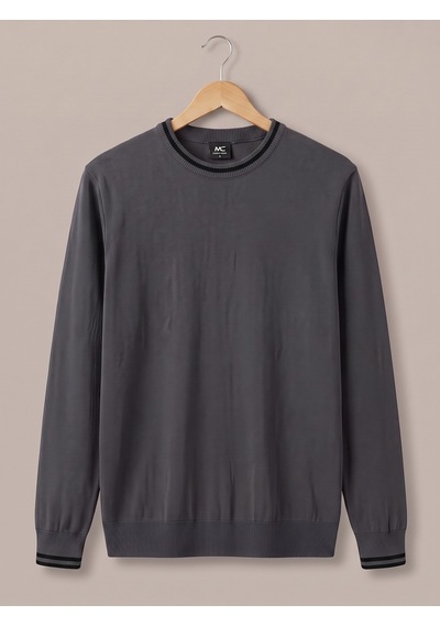 Maccali Erkek Antrasit Kontrast Şeritli Bisiklet Yaka Triko Sweatshirt
