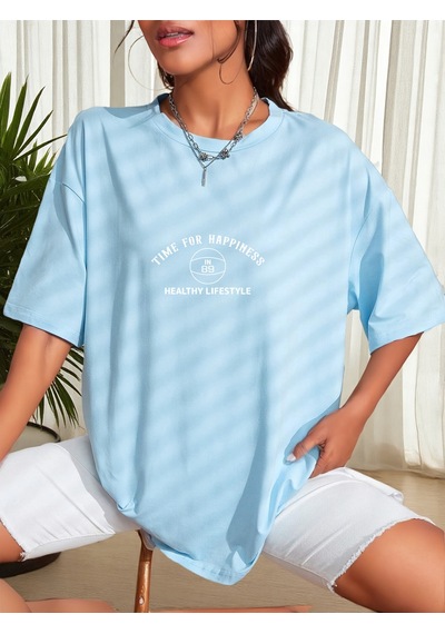 Uyguntarz Unisex Time For Happiness Tasarım Basklı Tshirt Bebe Mavisi