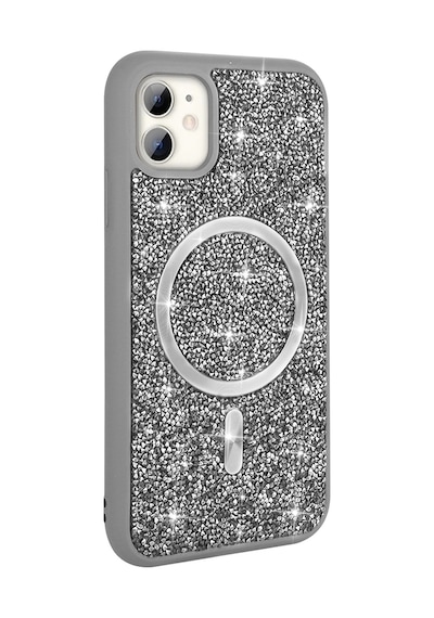Apple Uyumlu iPhone 11 Uyumlu Kılıf Pırlanta Tasarımlı Magsafe Şarj Özellikli Zore Mozaik Silikon Kapak - Titanyu Gri -