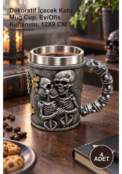 4 Adet 3d Kuru Kafa Tasarımlı Paslanmaz Çelik Kupa Bardak Dekoratif İçecek Kabı, Mug Cup, Ev/ofis Kullanımı, 12x9 Cm 1