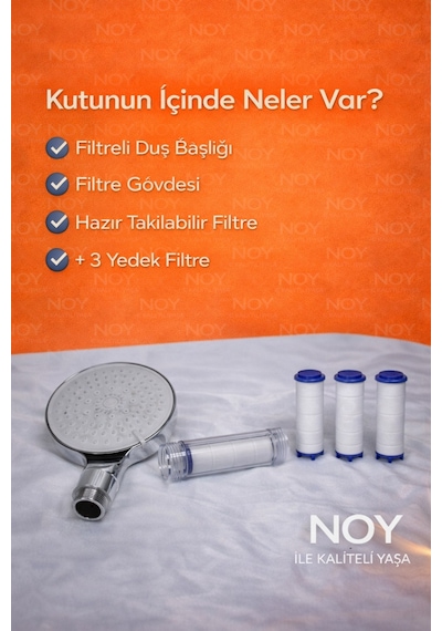 Duş Başlığı Filtreli Duş Başlığı Seti Kireç Önleyici Arıtmalı Duş Filtresi + 3 Yedek Filtre Beyaz