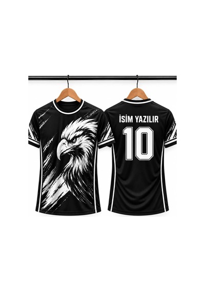 Sonvadi İsim Yazılır Yetişkin Futbol Forması Kartal Dijital Baskı Özel Tasarım Forma Siyah Siyah