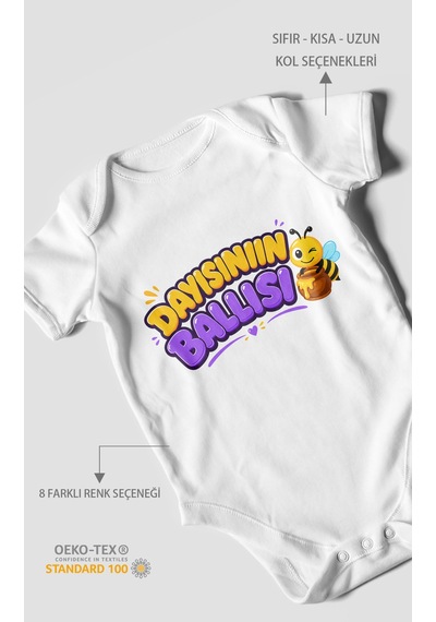 Morivokids Dayısının Ballısı Kısa Kollu Bebek Body %100 Pamuk Beyaz