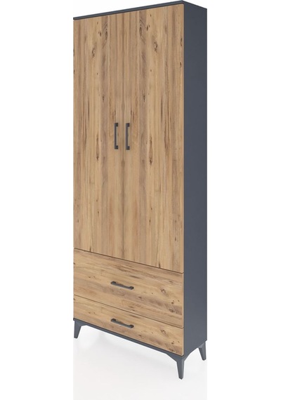 Arges Dolap 2 Raflı 2 Çekmeceli Tek Askılı 88x30x221 Antrasit... Antrasit