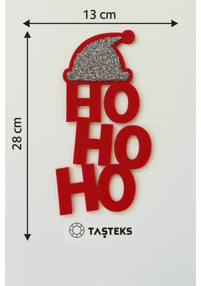 Ho Ho Ho Yılbaşı Kapı & Ağaç Süsü Kırmızı Keçe, Gümüş Taşlı Kırmızı