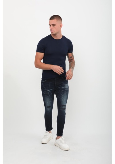 Erkek Skinny Ripped Patch Detaylı Jean Lacivert 001