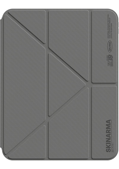 Apple Uyumlu iPad 11.nesil 2025 Kılıf Skinarma Kalemlikli Arkası Şeffaf Standlı Magnetik Zeta Kılıf Gri Kapaklı Kılıf