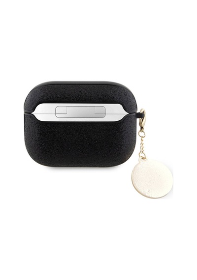 Apple Uyumlu AirPods Pro 2 Kılıf Guess Lisanslı Glitter Elmas Kalp Süs Zincirli Siyah