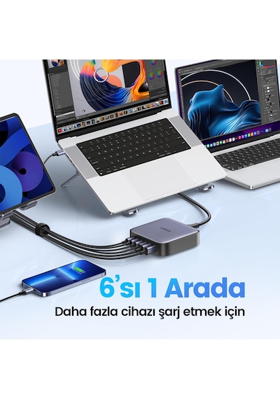 Ugreen Nexode 200W GaN II 6 Portlu Masaüstü Hızlı Şarj Cihazı İstasyonu