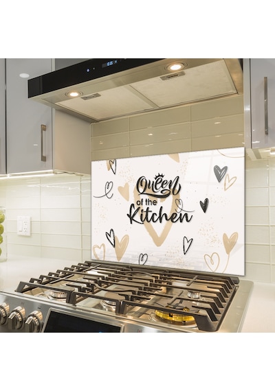 Cam Ocak Arkası Koruyucu |Queen Of The Kitchen Love|49,5cm x 76cm