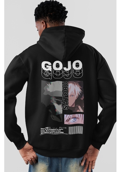 Sevbano Jujutsu Kaisen Gojo Satoru Anime Sırt Baskılı Unisex Oversize Pen Siyah