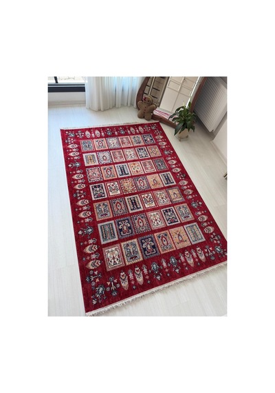 Alize Patchwork Esintili Etnik Desenli Kırmızı Halı - Modern Klasik Oda Ve Salon Halısı Kırmızı