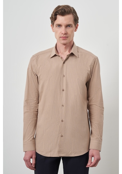 Morven Erkek Bej Pamuk Trend Slim Fit Sert Yaka Gömlek 25mc004056653 Bej Bej