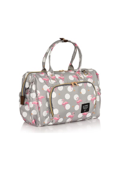 Lal Baby Baggage Bag Flamingo Gri Omuz Askılı Anne Bebek Bakım Çantası Gri