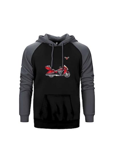 Victory Vison Red Gri Renk Reglan Kol Kapşonlu Sweatshirt Gri