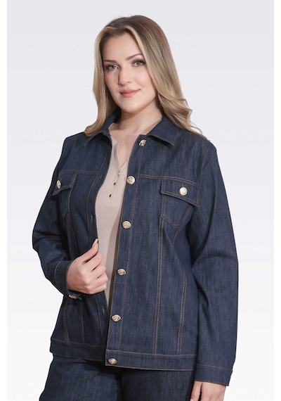 Tolga Saraçoğlu Kadın Şık Düğme Detaylı Denim Ceket 50166 Lacivert