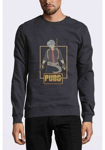 Pubg Man Baskılı Füme Antrasit Erkek Örme Sweatshirt