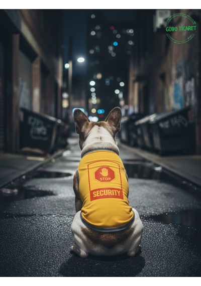 Sarı Stop Security Güvenlik Baskılı Kedi Ve Köpek Kıyafeti Tişörtü Elbisesi Medium/m/beden 2