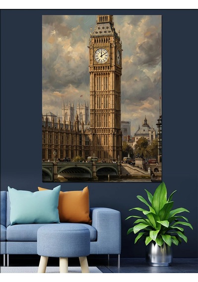 Puslu Londra Big Ben Manzarası Dekoratif Kanvas - Mdf Ahşap Tablo