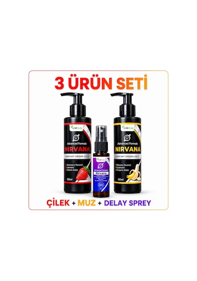 Nirvana Çilek Ve Muz Aromalı Kayganlaştırıcı Jel 2 x 150 ML + Sprey 30 ML