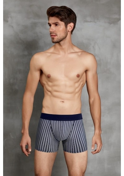 Doreanse 1866 Erkek Modal Çizgi Desenli Lacivert Boxer