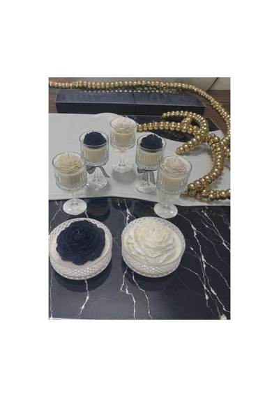 Cam Tabakta Büyük Şakayık Gül %100 Soya Ve Balmumu Organik Mum Kokusu Tercih Yapılabilir 18x6 Cm Krem