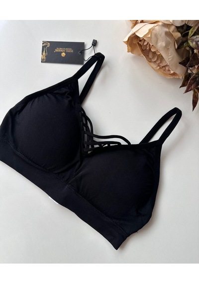 Günlük Kullanım Önü Bağlama Detaylı Padli Yumuşak Bralet Siyah