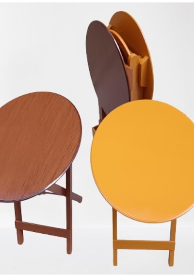 1448bng90128çanta Zigon Sehpa Oval Model Dörtlü Ahşap Mdf Ceviz Ve Hardal Renk Uyum El Yapım