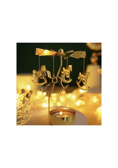 Sihirli Döner Atlıkarınca Tealight Mumluk - Gold